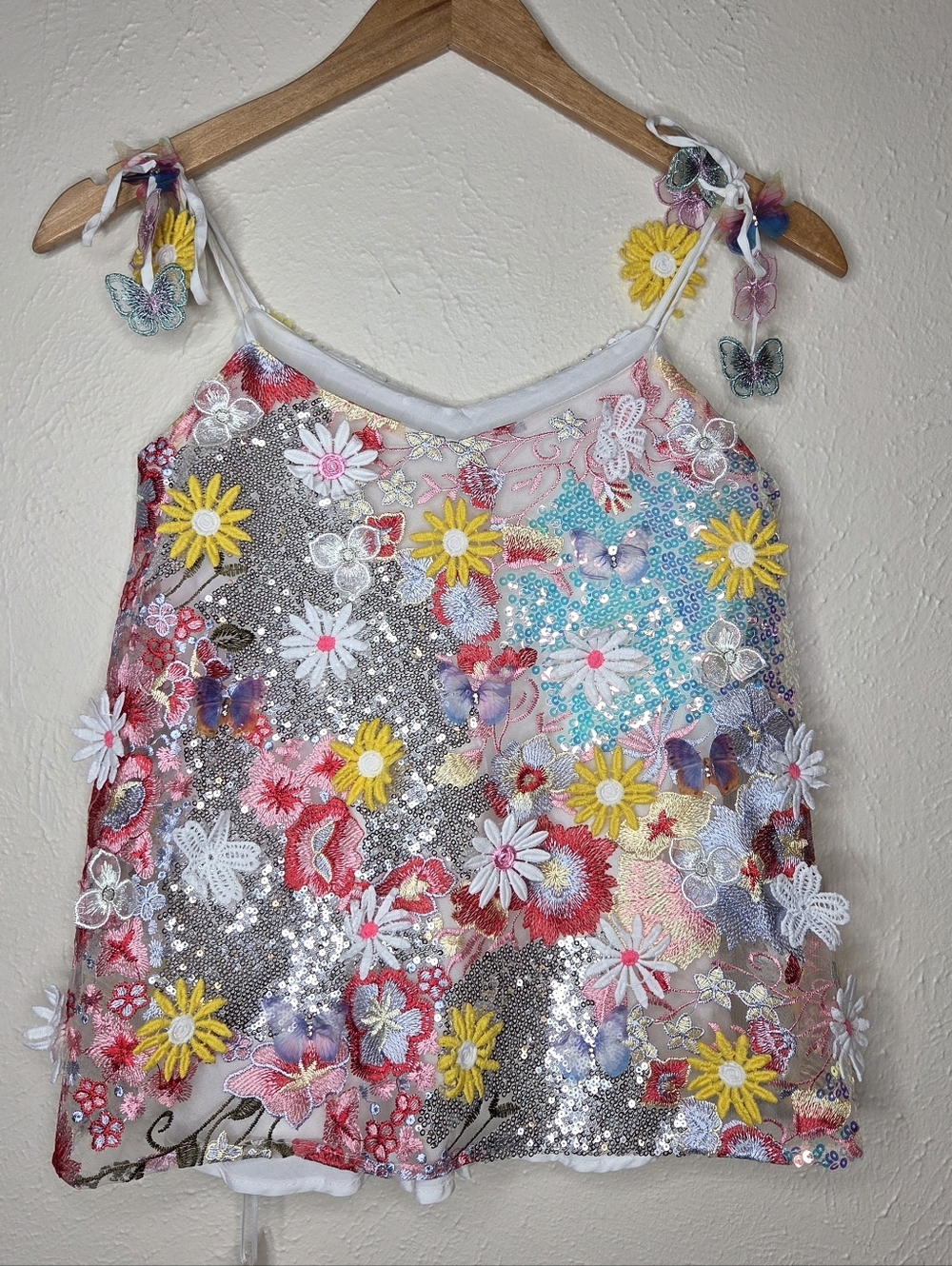NWT Kat + Noelle BOHEME Madame Butterfly Reversible Embellished Daisy Cami Top